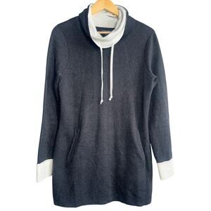 Cynthia Rowley Funnel Neck Tunic Top w/ Pockets Medium Gray White Cozy